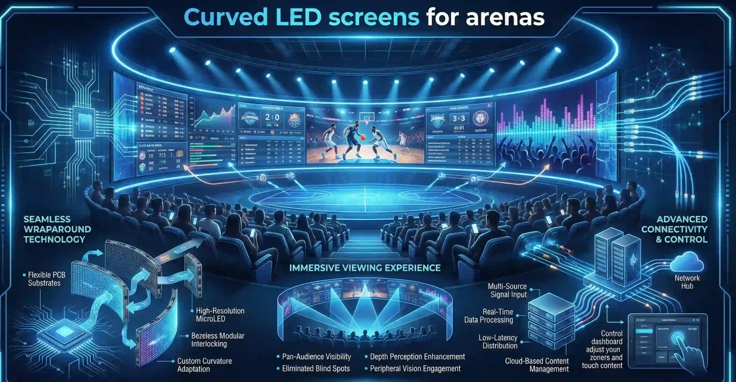 Curved LED screens for arenas