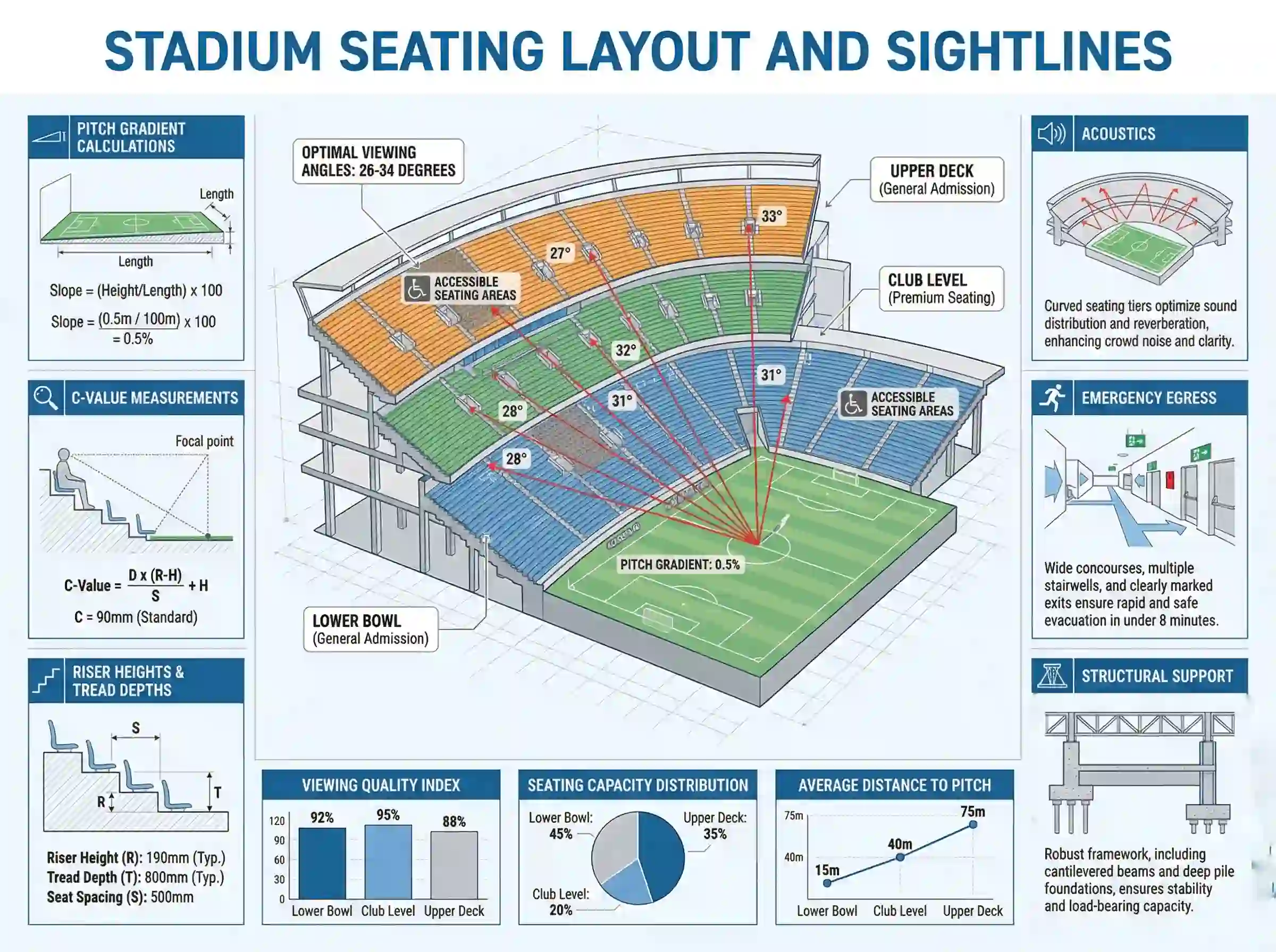 What are stadium seating layout and sightlines