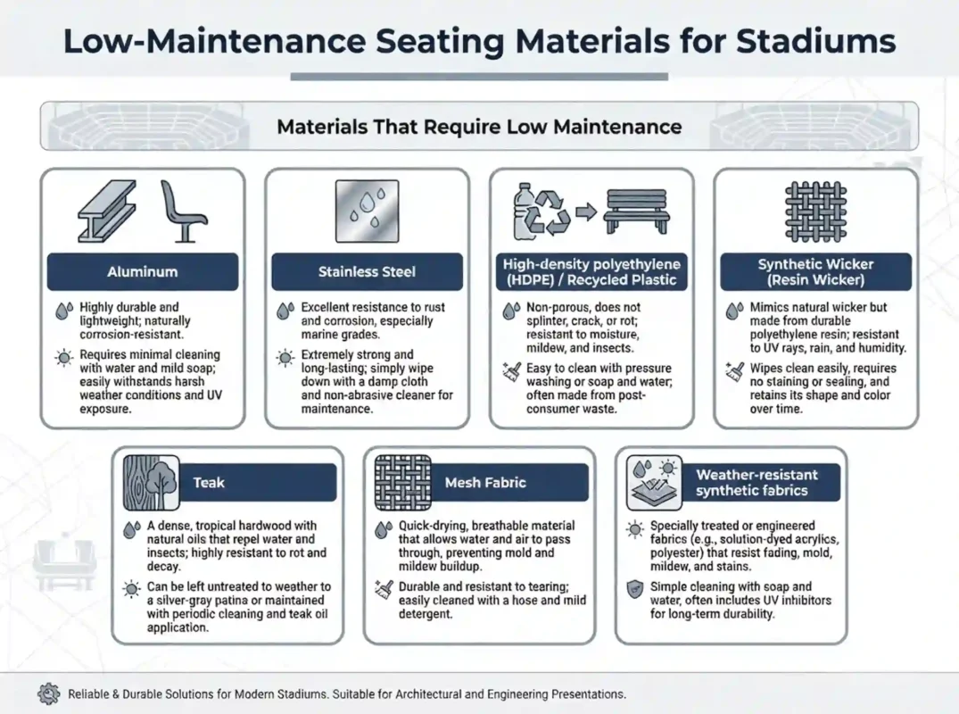What are the Low Maintenance Seating Materials for Stadiums