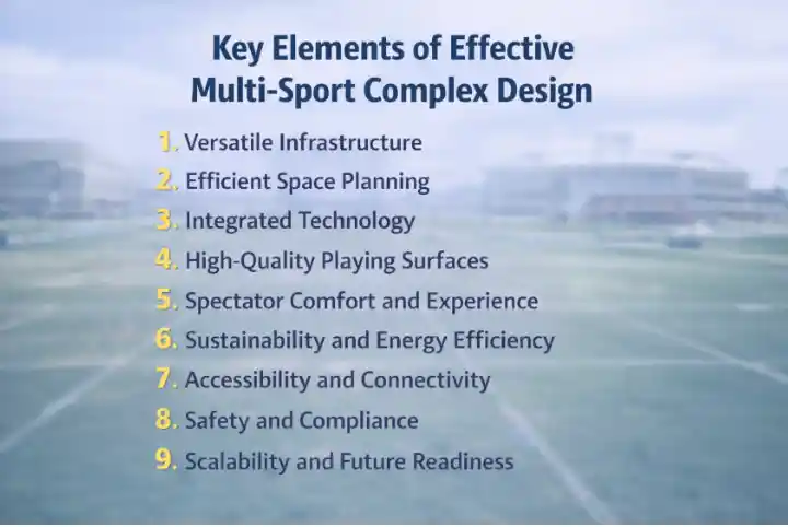 Infographic of key multi-sport complex design elements