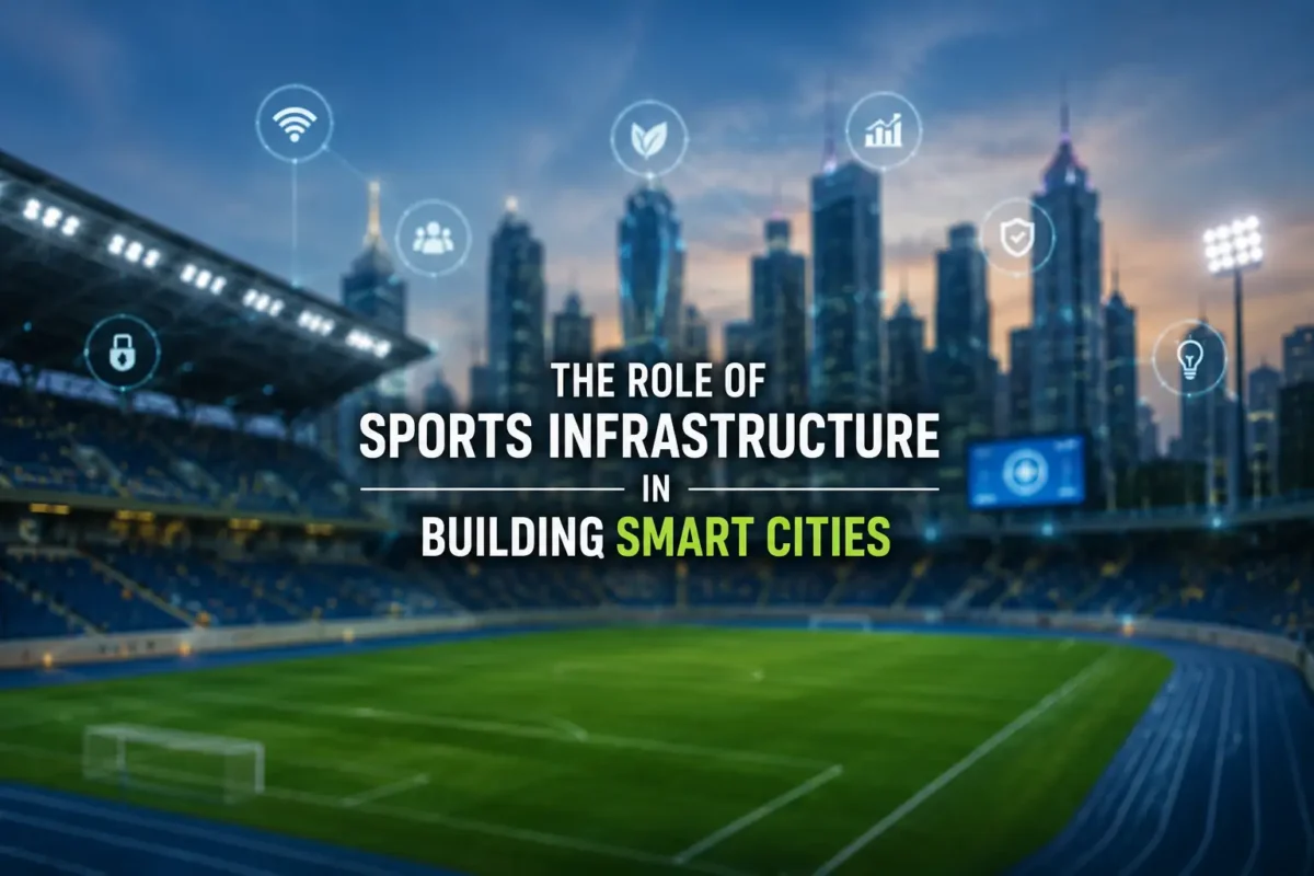 Smart city stadium with modern sports infrastructure background